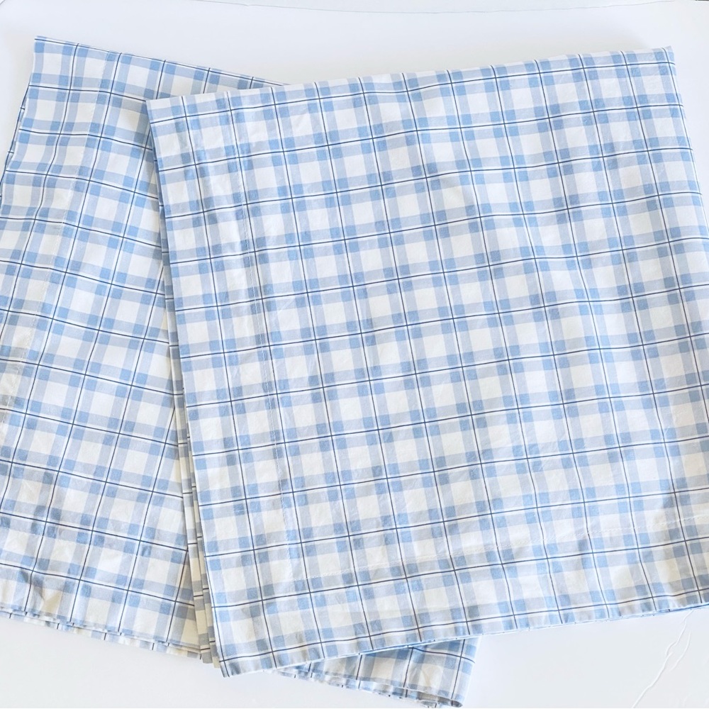 France EURO Pillow Sham Set of 2 Aqua White Plaid Made In France 28”x28” Like Nw